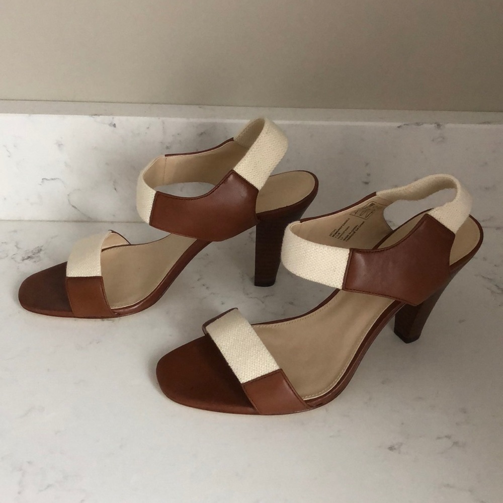 Leather canvas heel sandal shoes